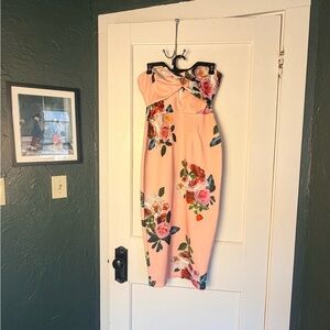 ASOS Blush Rose Floral Strapless Bodycon Midi Dress Size 6 US / UK 10